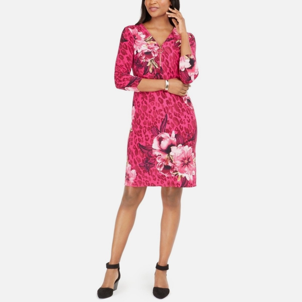 JM Collection Zip-Neck A-Line Dress Size M